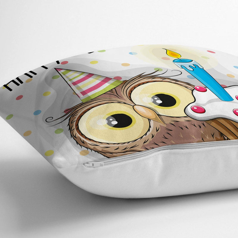 Modern Baykuş Desen Dijital Baskılı Yastık Kırlent Kılıfı 43x43cm Bonvagon