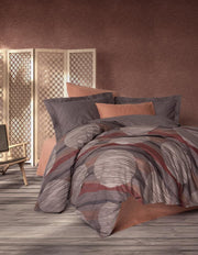 Modern Çift Kişilik Nevresim Takımı Fluss Tarçın 57 Tel %100 Pamuk Ranforce Bonvagon