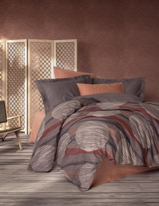 Modern Çift Kişilik Nevresim Takımı Fluss Tarçın 57 Tel %100 Pamuk Ranforce Bonvagon