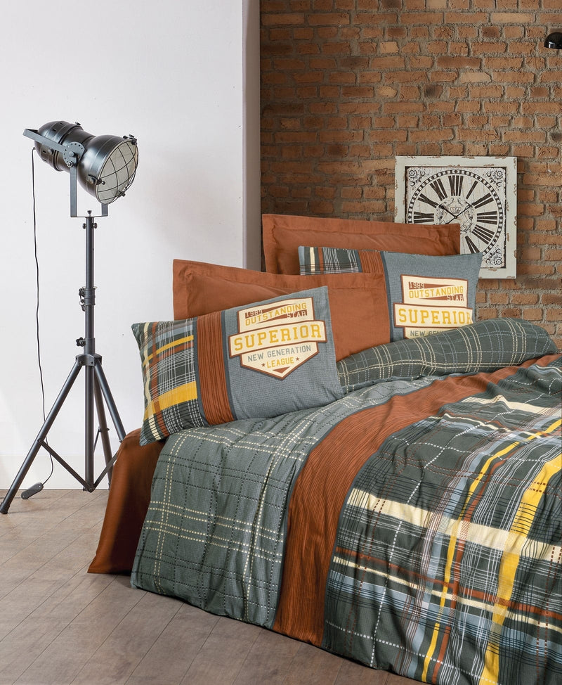 Modern Çift Kişilik Nevresim Takımı Ramiro Tarçın 57 Tel %100 Pamuk Ranforce Bonvagon