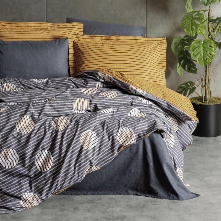 Modern Çift Kişilik Nevresim Takımı Strew Gri 57 Tel %100 Pamuk Ranforce Bonvagon