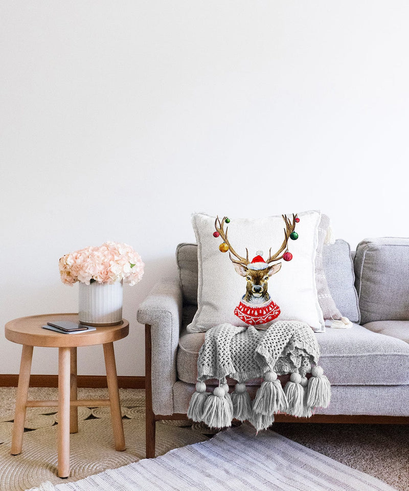 Modern Geyik Desen Dijital Baskılı Raşel Kadife Yastık Kırlent Kılıfı Bonvagon