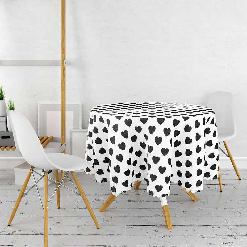Modern Kalp Desenli Dijital Baskılı Leke Tutmaz Yuvarlak Masa Örtüsü Bonvagon