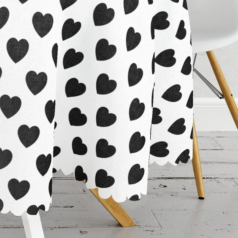 Modern Kalp Desenli Dijital Baskılı Leke Tutmaz Yuvarlak Masa Örtüsü Bonvagon