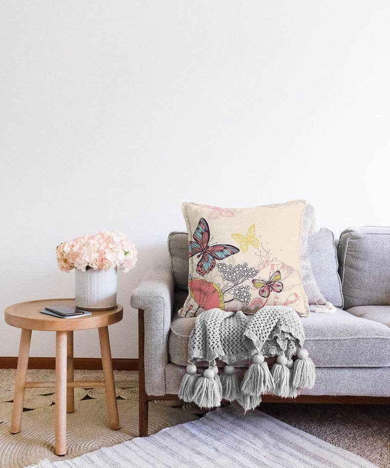 Modern Kelebek Dijital Baskılı Dekoratif Raşel Kadife Yastık Kırlent Kılıfı Bonvagon