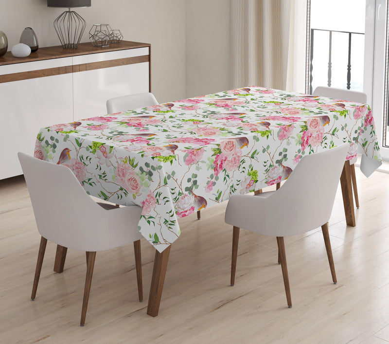 Modern Kuş Desenli Dijital Baskılı 3D Masa Örtüsü