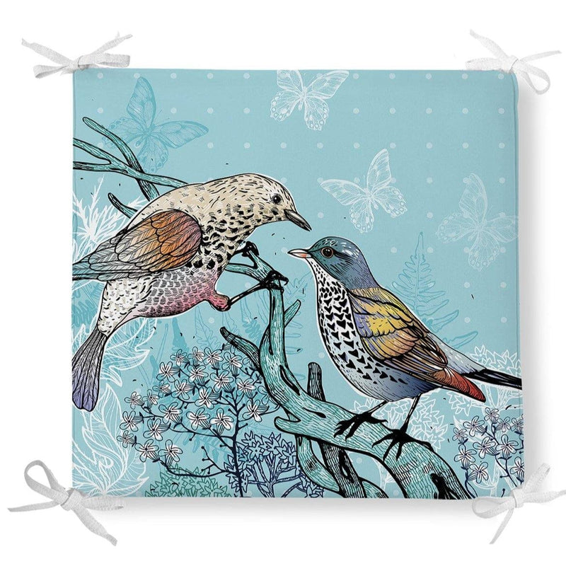 Modern Kuş Resimli Dekoratif Kare Sandalye Minderi Bonvagon