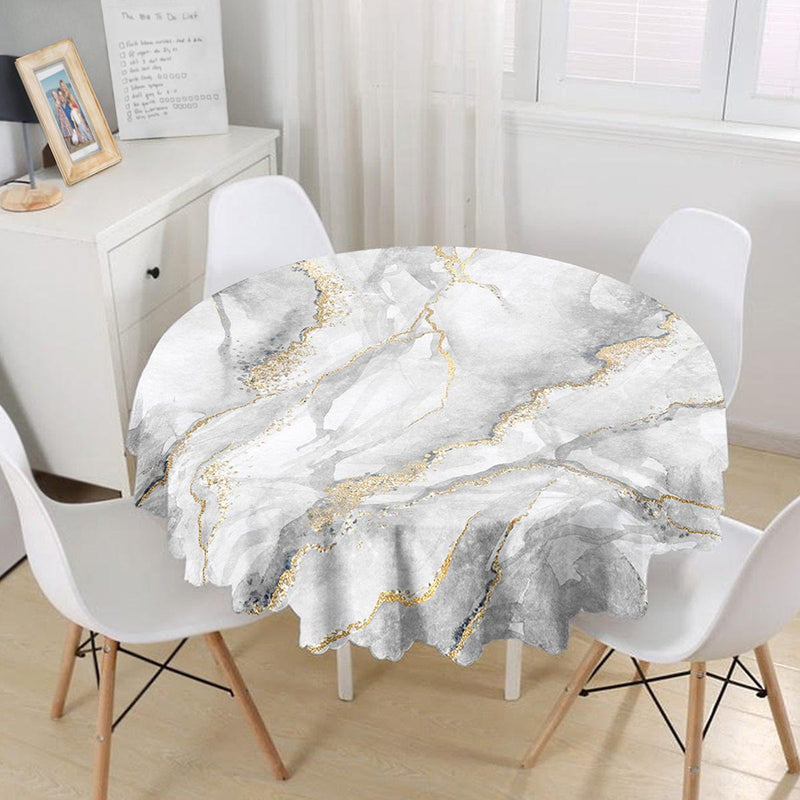 Modern Mermer Desenli Dijital Baskılı Leke Tutmaz Yuvarlak Masa Örtüsü Bonvagon