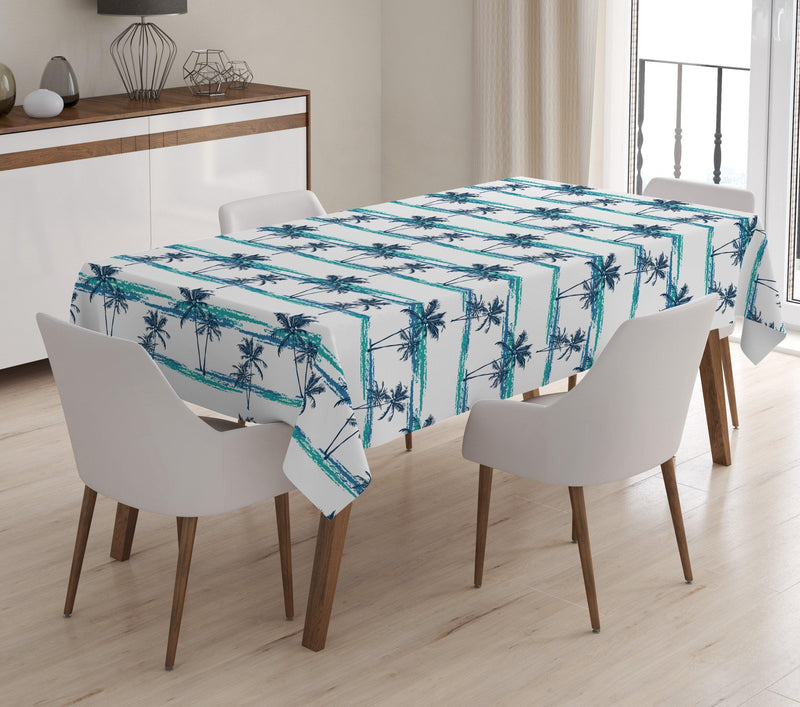 Modern Palmiye Resimli Dijital Baskılı 3D Masa Örtüsü Bonvagon