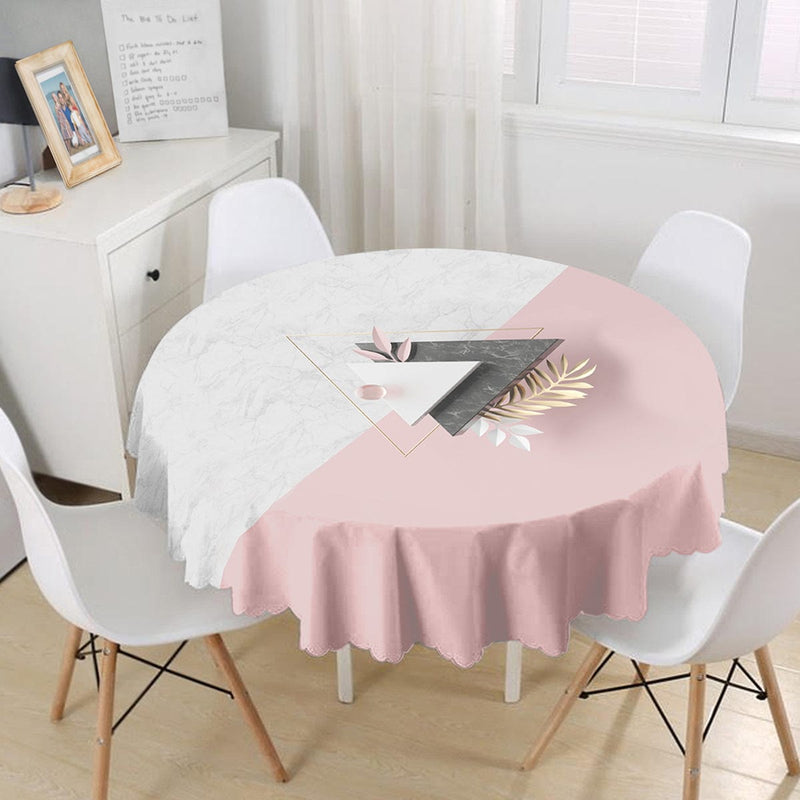 Modern Üçgen Mermer Desenli 3D Dijital Baskılı Leke Tutmaz Yuvarlak Masa Örtüsü Bonvagon