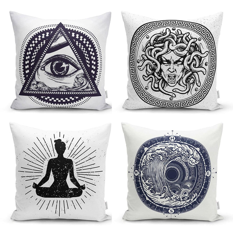 Modern Üçüncü Göz Motifli 4lü Kırlent Kılıf Seti Bonvagon