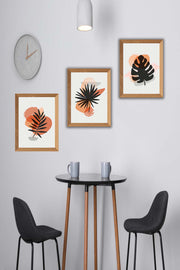 Modern Yaprak Tarzında Ahşap Çerçeve Görünümlü Sanatsal Tablo sETİ Bonvagon