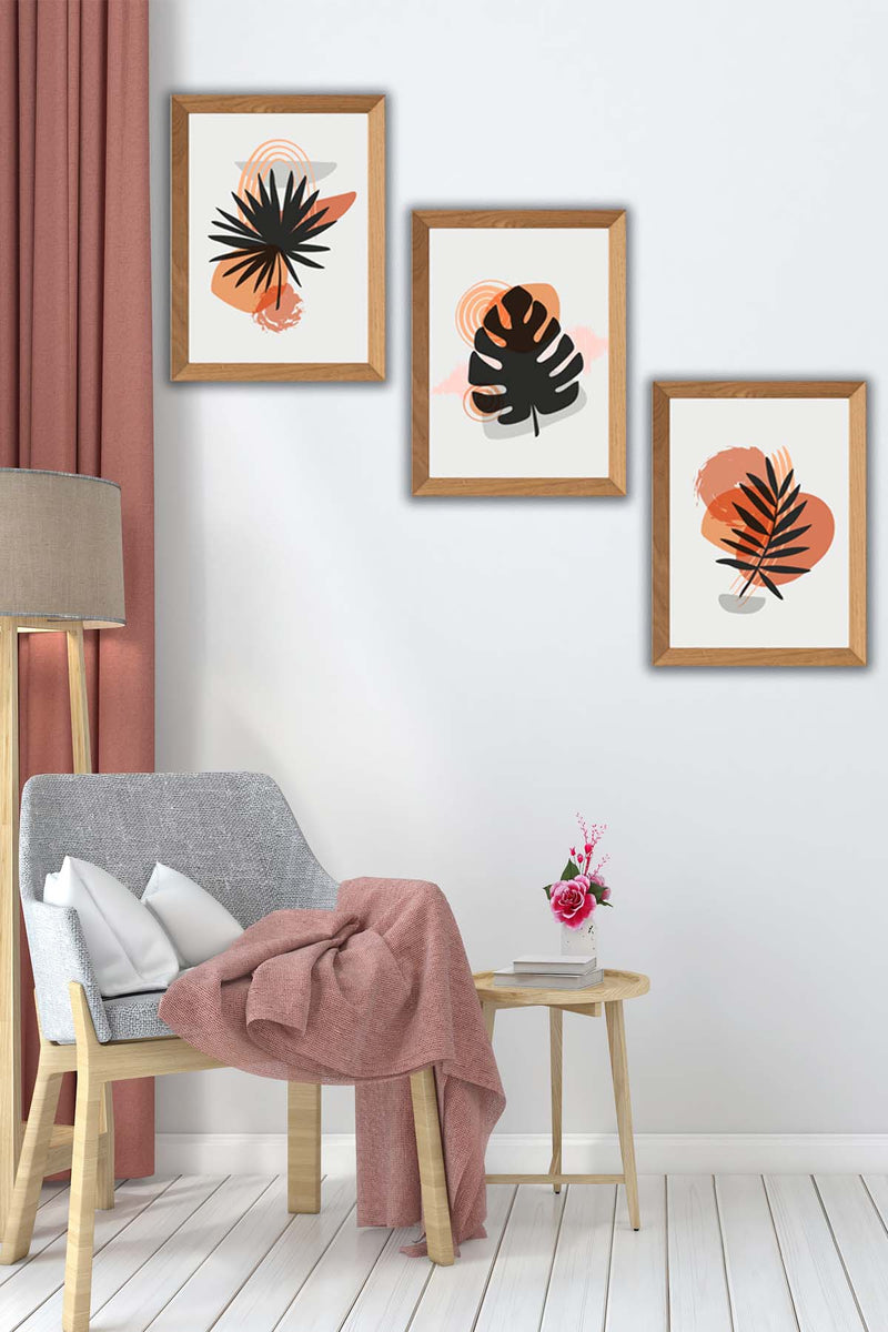 Modern Yaprak Tarzında Ahşap Çerçeve Görünümlü Sanatsal Tablo sETİ Bonvagon