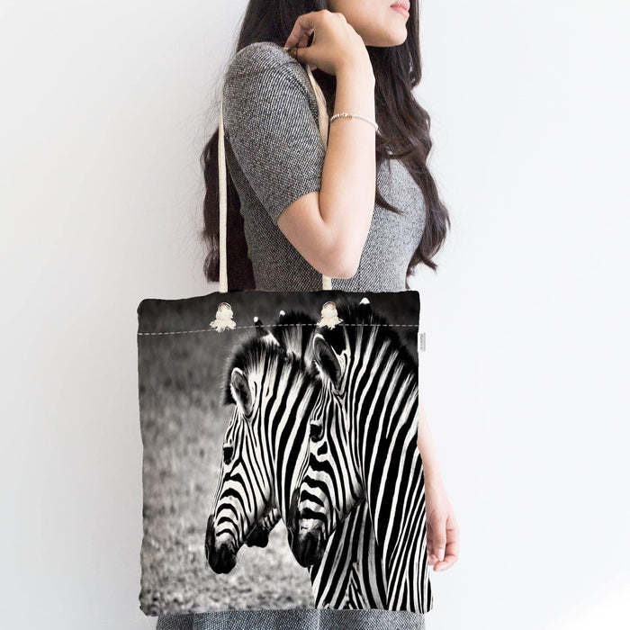 Modern Zebra Desen Dijital Baskılı Fermuarlı Kumaş Çanta Bonvagon