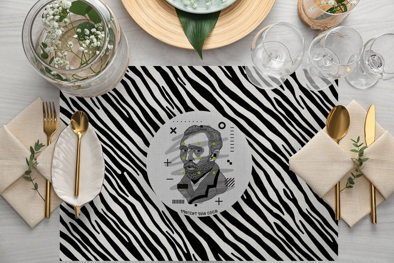 Mona Zebra 4'lü İnce Keten Kumaş Amerikan Servisi 50x35cm Bonvagon