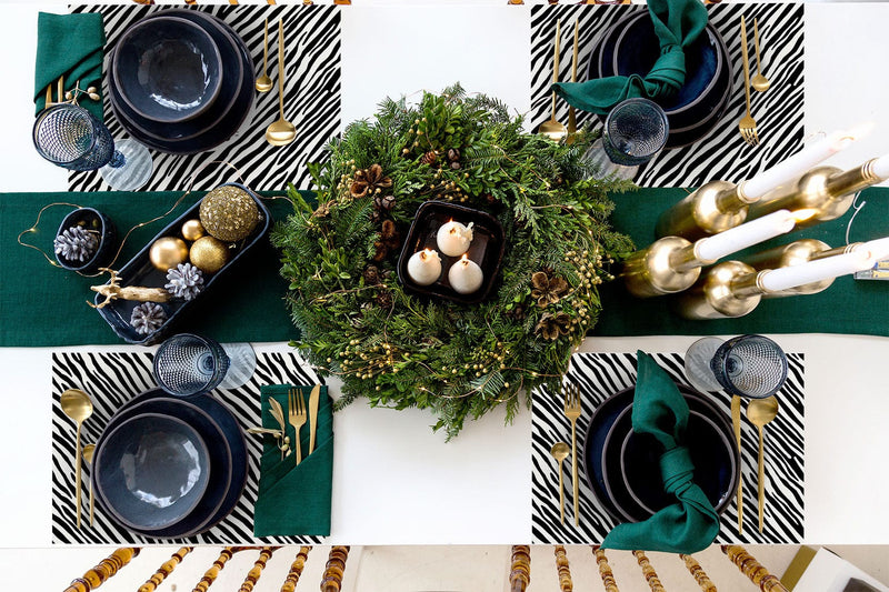 Mona Zebra 4'lü İnce Keten Kumaş Amerikan Servisi 50x35cm Bonvagon