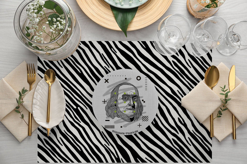 Mona Zebra 4'lü İnce Keten Kumaş Amerikan Servisi 50x35cm Bonvagon