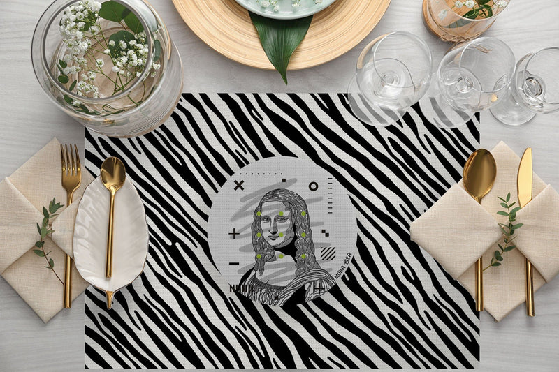 Mona Zebra 4'lü İnce Keten Kumaş Amerikan Servisi 50x35cm Bonvagon