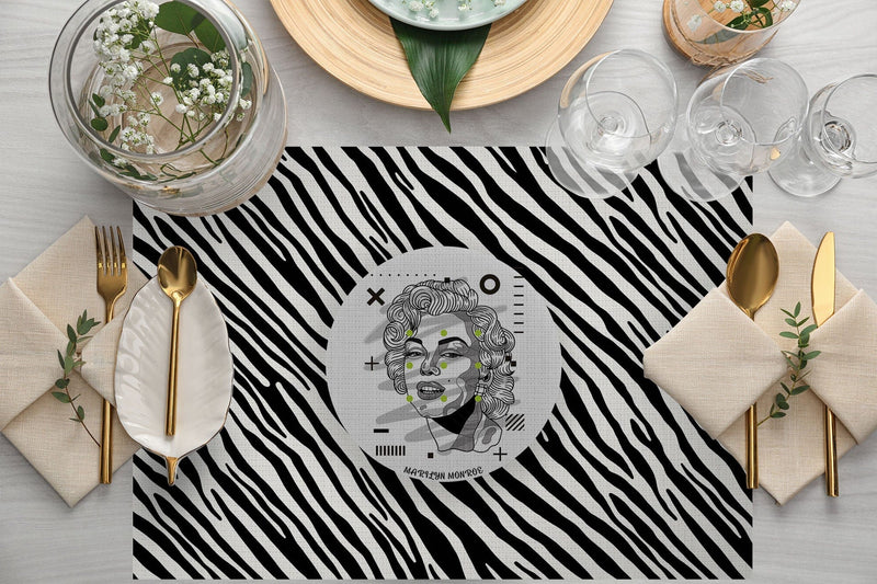 Mona Zebra 4lü İnce Keten Kumaş Amerikan Servisi 50x35cm