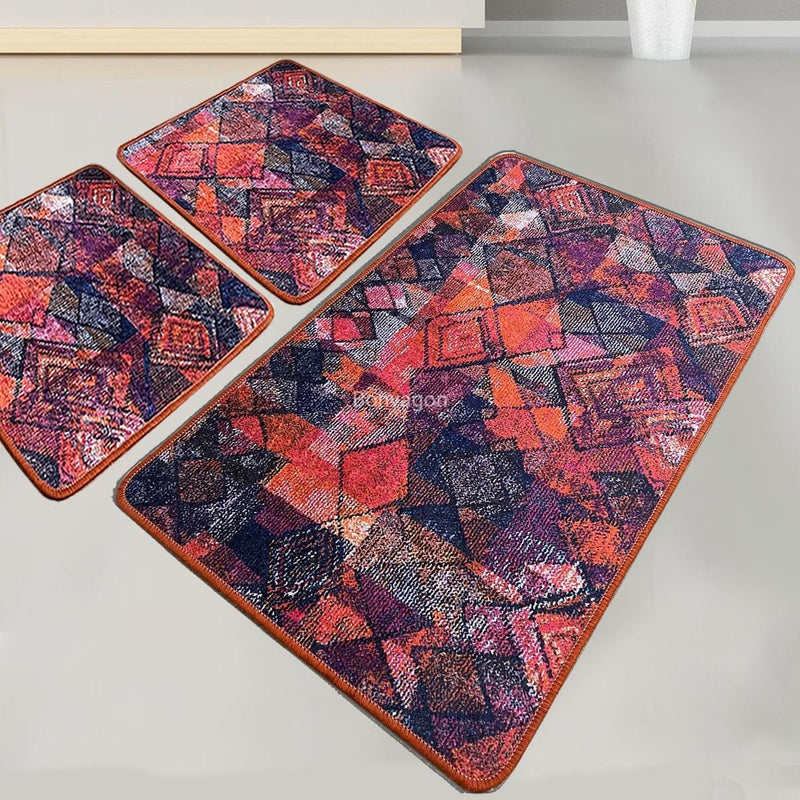 Monica 3lü Set Dijital Banyo Halısı, Kaymaz Taban, Yıkanabilir Bonvagon