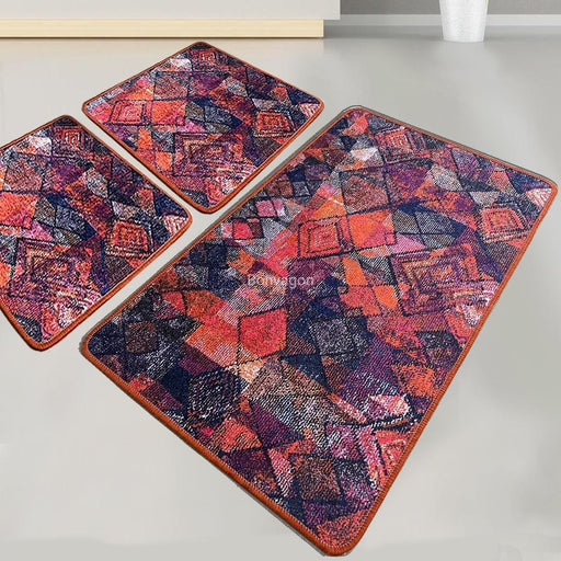 Monica 3lü Set Dijital Banyo Halısı, Kaymaz Taban, Yıkanabilir Bonvagon