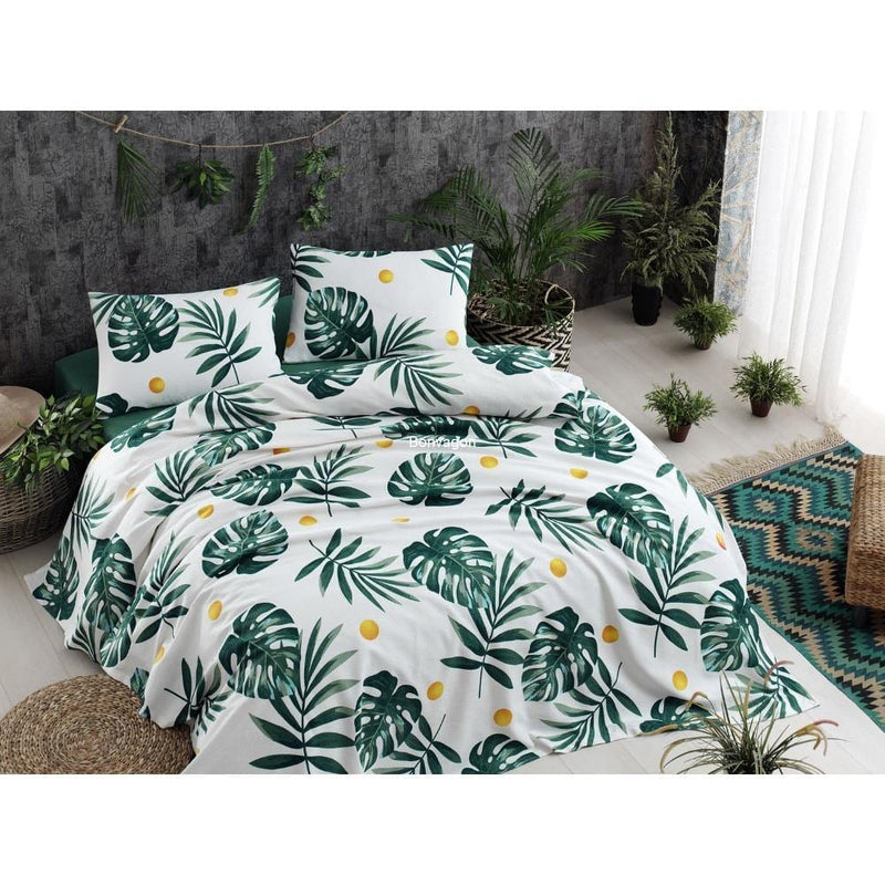 Monstera Yeşil 100% Doğal Pamuk Pike Çift Kişilik Bonvagon