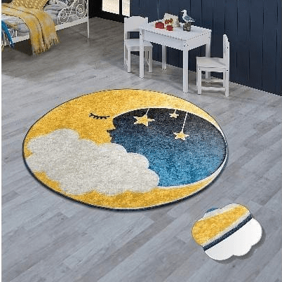 Moon Yıkanabilir Antibakteriyel Çocuk Halısı Çap: 140cm, Kaymaz Taban, Yıkanabilir Bonvagon