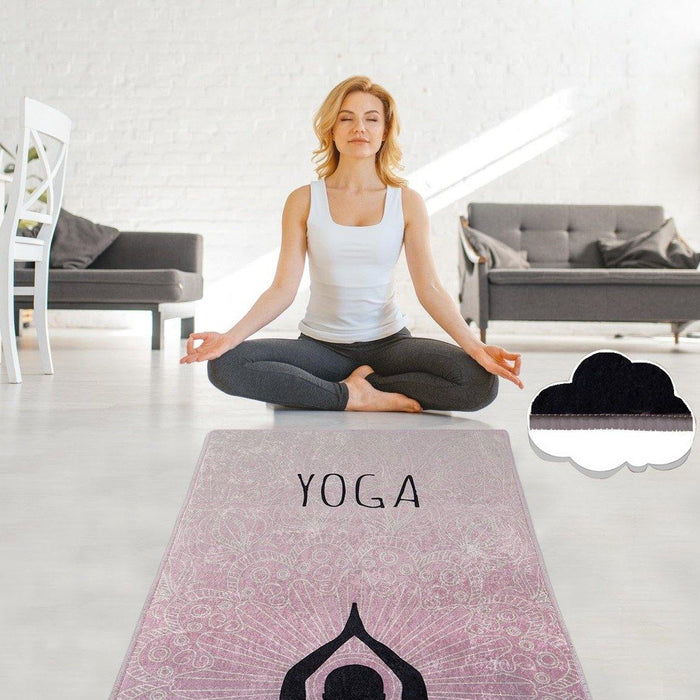 Mor Çakra Yoga Temalı Halı 10mm 60x200cm, Kaymaz Taban, Yıkanabilir Bonvagon