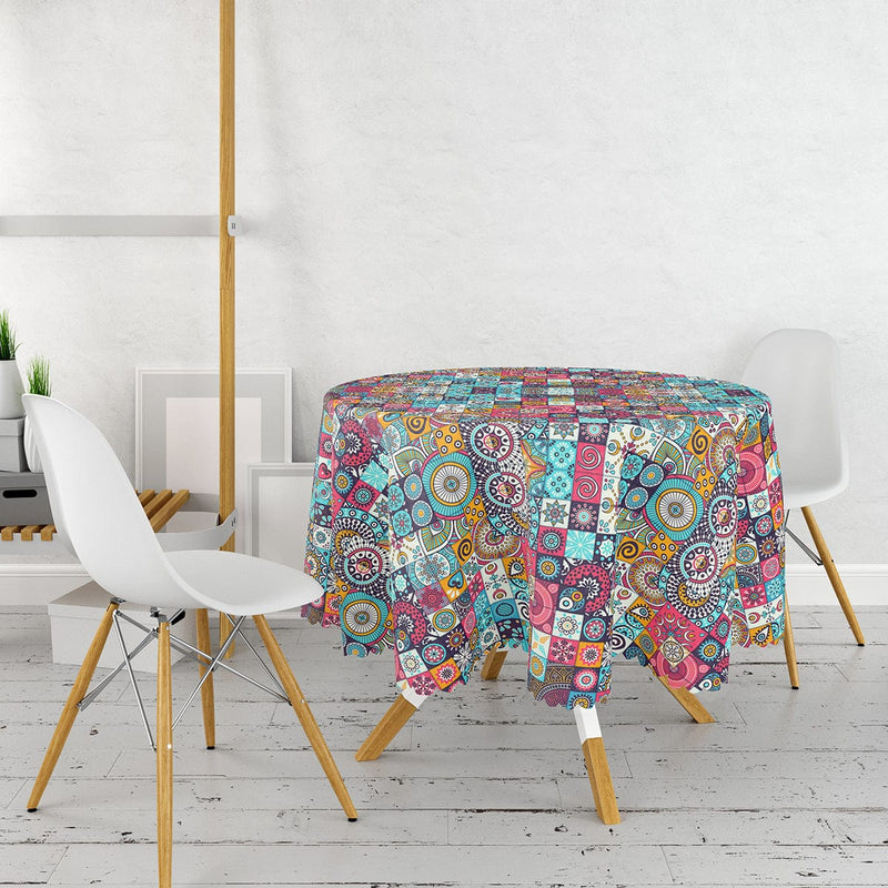 Mozaik Desenli Özel Tasarım Leke Tutmaz Masa Örtüsü Bonvagon