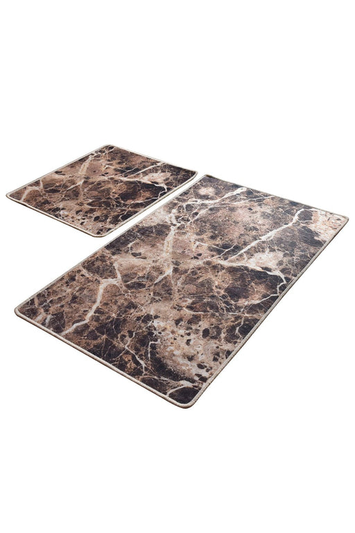 Mozaik Dijital Baskılı 2li Set Banyo Halısı, Kaymaz Taban, Yıkanabilir Bonvagon