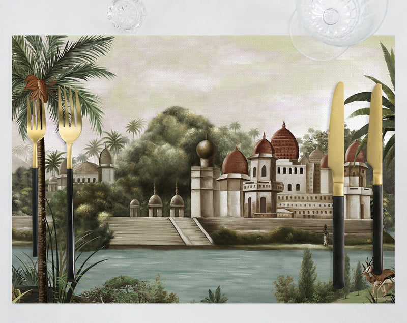 Mumbai Monument 4'lü İnce Keten Kumaş Amerikan Servisi 50x35cm Bonvagon