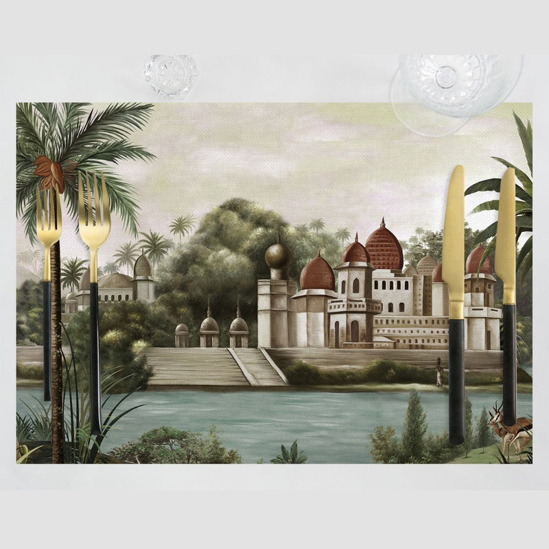 Mumbai Monument 4lü İnce Keten Kumaş Amerikan Servisi 50x35cm