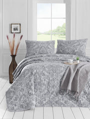 Muster Gri Kapitoneli Yatak Örtüsü Seti (Çarşafsız) %100 Doğal Pamuk Ranforce Bonvagon