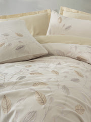 Nakışlı Saten Çift Kişilik Nevresim Takımı Blade Bej Bonvagon