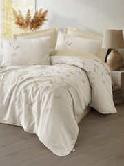 Nakışlı Saten Çift Kişilik Nevresim Takımı Blade Bej Bonvagon