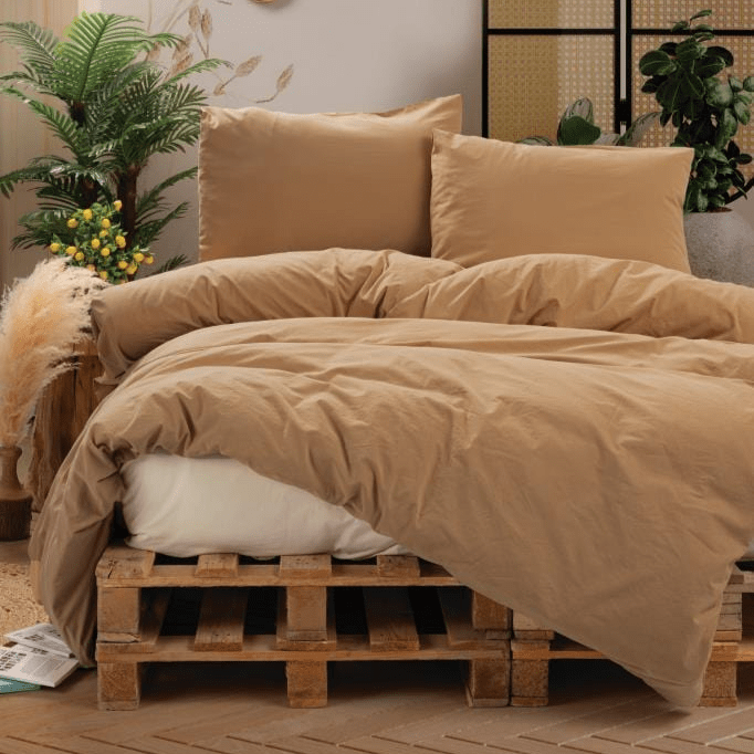 Neat Poplin Çift Kişilik Nevresim Takımı Bej Krem Bonvagon