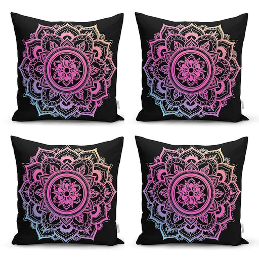 Neon Mandala Tasarım Dijital Baskılı Modern 4lü Yastık Kırlent Kılıf Seti
