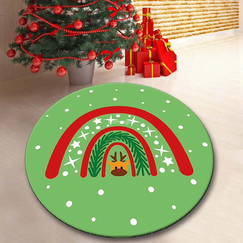 New Year Deer Dijital Baskılı Yuvarlak Banyo Halısı, Kaymaz Taban, Yıkanabilir Bonvagon