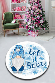 New Year Elf Let It Snow Dijital Baskılı Yuvarlak Banyo Halısı, Kaymaz Taban, Yıkanabilir Bonvagon