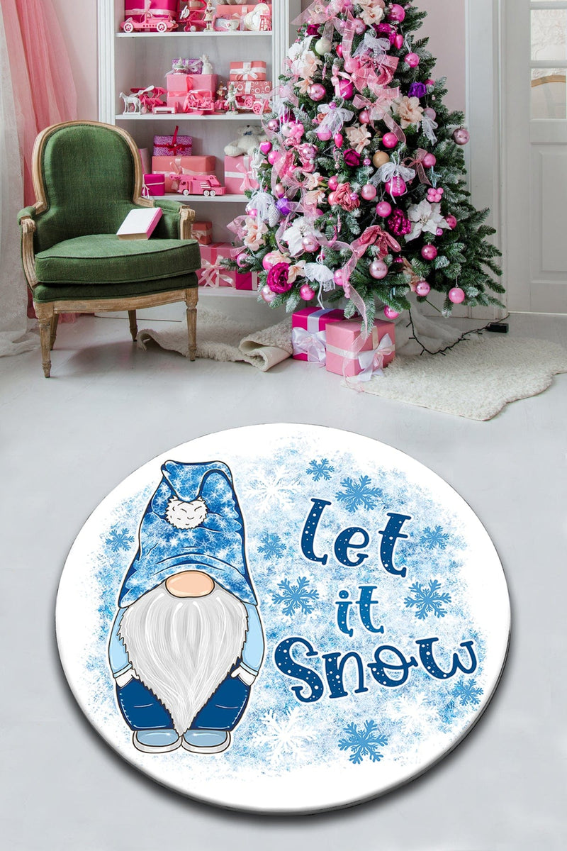 New Year Elf Let It Snow Dijital Baskılı Yuvarlak Banyo Halısı, Kaymaz Taban, Yıkanabilir Bonvagon