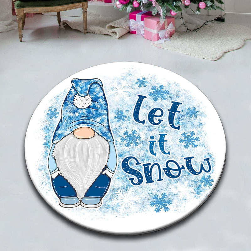 New Year Elf Let It Snow Dijital Baskılı Yuvarlak Banyo Halısı, Kaymaz Taban, Yıkanabilir Bonvagon