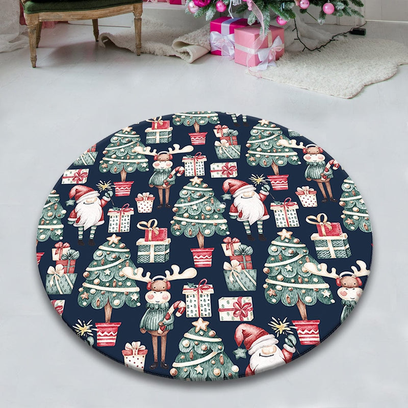 New Year Icons Dijital Baskılı Yuvarlak Banyo Halısı, Kaymaz Taban, Yıkanabilir Bonvagon