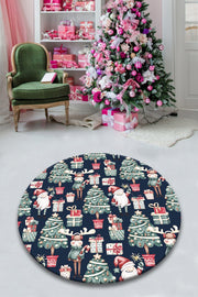 New Year Icons Dijital Baskılı Yuvarlak Banyo Halısı, Kaymaz Taban, Yıkanabilir Bonvagon