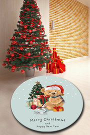 New Year Teddy Dijital Baskılı Yuvarlak Banyo Halısı, Kaymaz Taban, Yıkanabilir Bonvagon