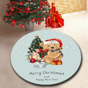 New Year Teddy Dijital Baskılı Yuvarlak Banyo Halısı, Kaymaz Taban, Yıkanabilir Bonvagon