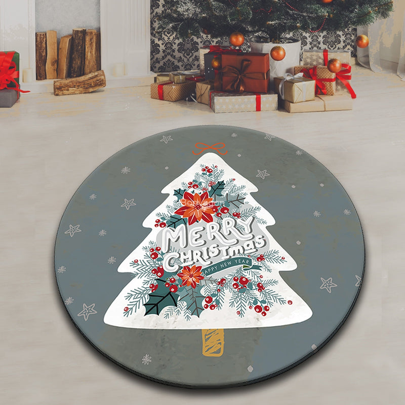 New Year Tree Dijital Baskılı Yuvarlak Banyo Halısı, Kaymaz Taban, Yıkanabilir Bonvagon