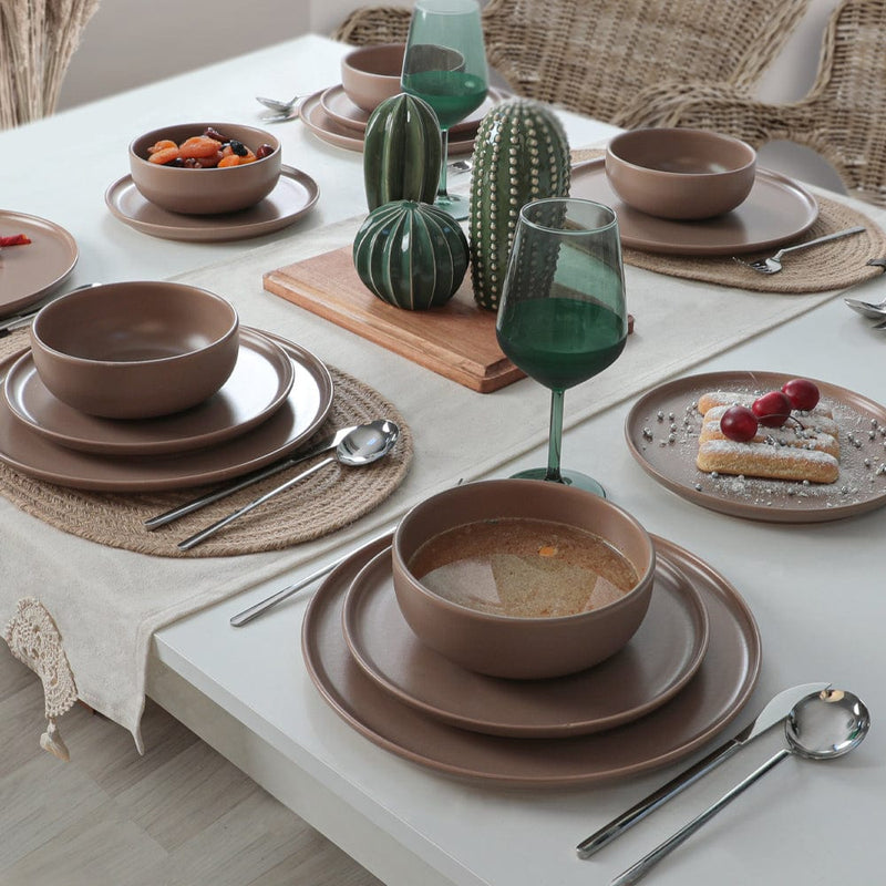 Nordic Mat Toprak Taupe Yemek Takımı 18 Parça 6 Kişilik