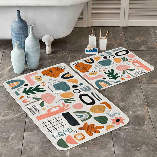 Onedraw Minimal Tasarımlı Dijital Baskılı 2li Banyo Paspas ve Halısı Takımı Kaymaz Taban Yıkanabilir