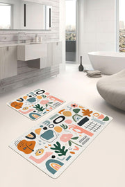 Onedraw Minimal Tasarımlı Dijital Baskılı 2li Banyo Paspas ve Halısı Takımı Kaymaz Taban Yıkanabilir