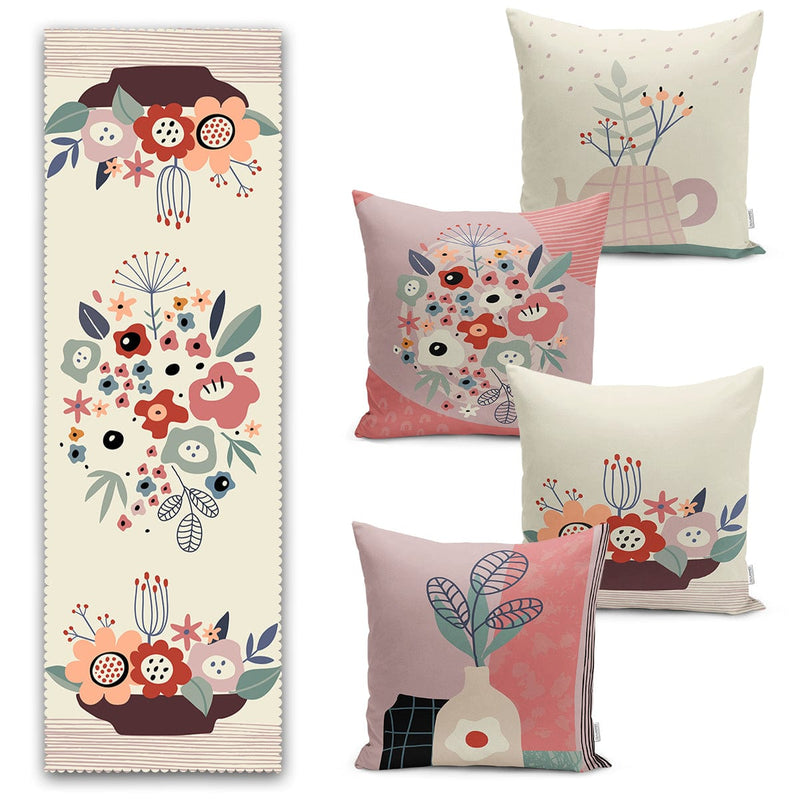 Onedraw Özel Tasarım Saklı Tasarımlı 4 Kırlent Kılıfı ve Runner Seti Bonvagon